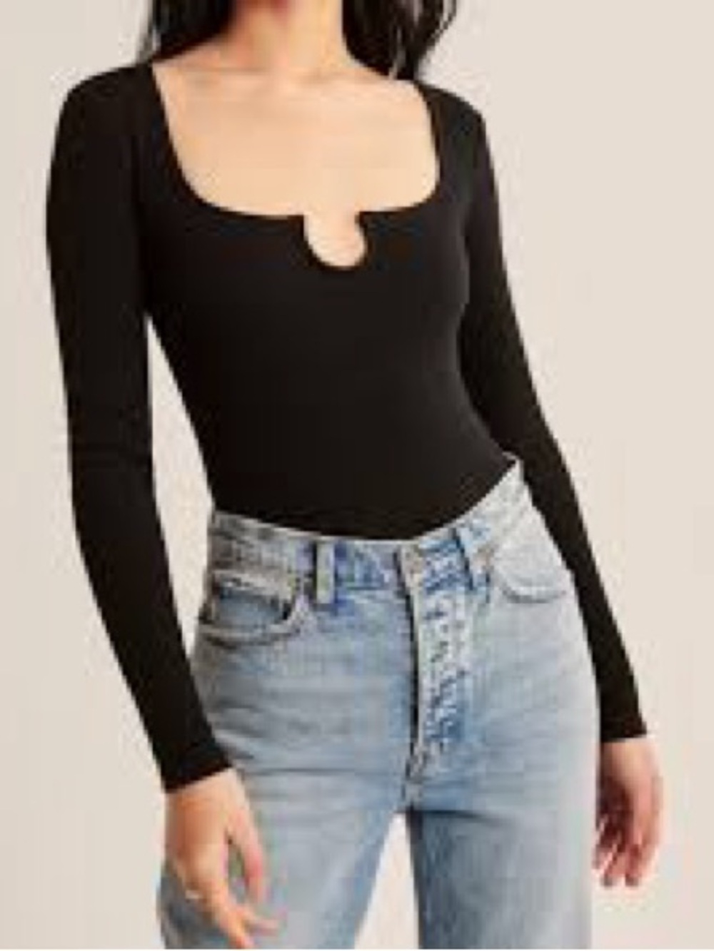 Abercrombie & Fitch Ribbed Notch-Neck Bodysuit